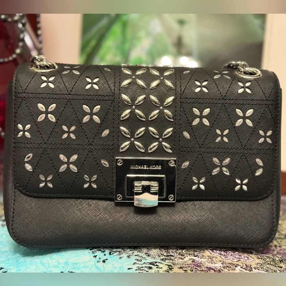 Michael Kors Saffiano Leather Crossbody Bag with Silver Details